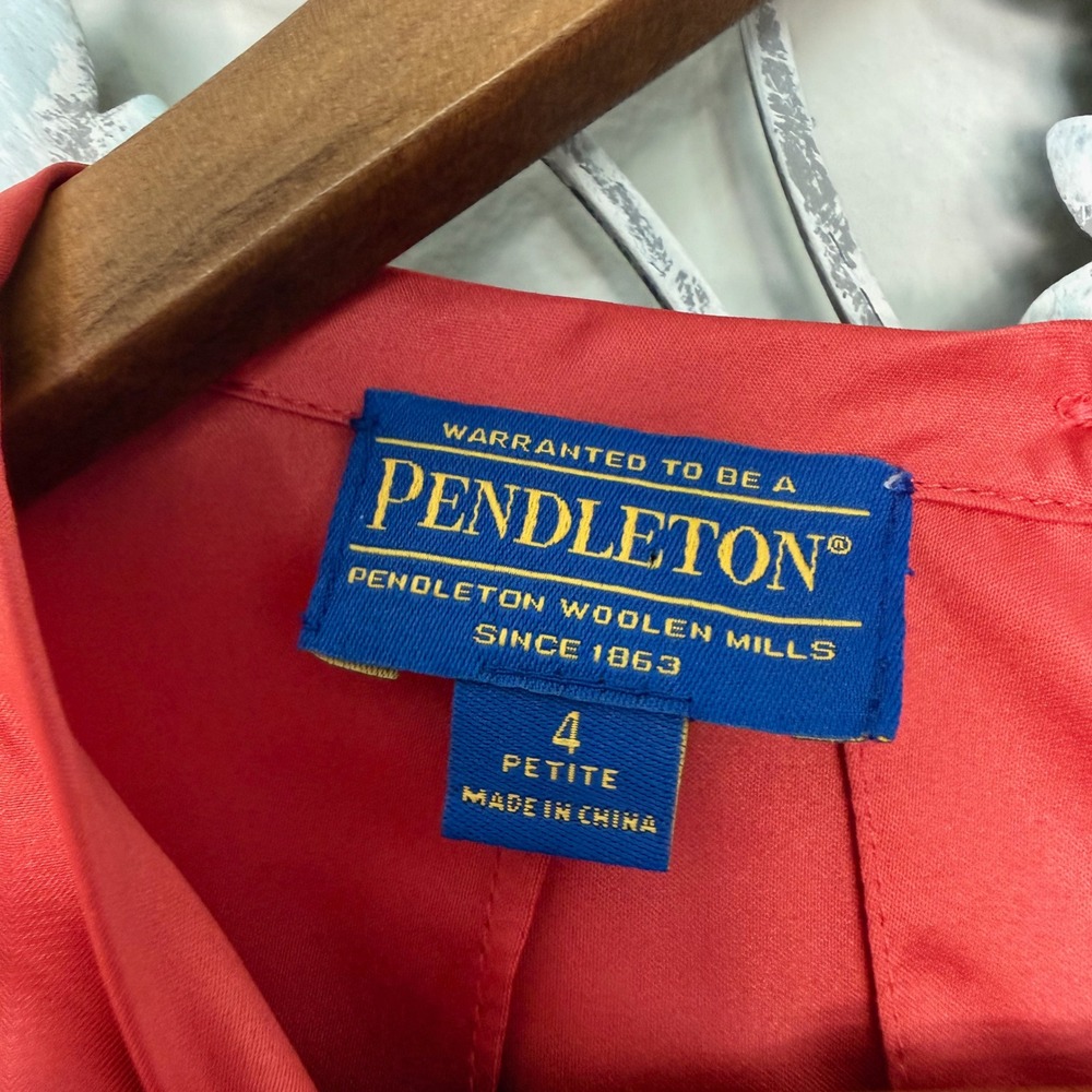 Pendleton‎ Womens Red/Orange Long Sleeve Round Neck Blouse Top Petite 4 EUC - Picture 5 of 8